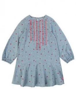 Image of Billieblush Girls Chambray Cherry Print Swing Dress - Blue