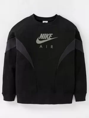 Image of Nike Girls Nsw Air French Terry Boyfriend Crew Sweat Top, Black/Grey, Size S, Women