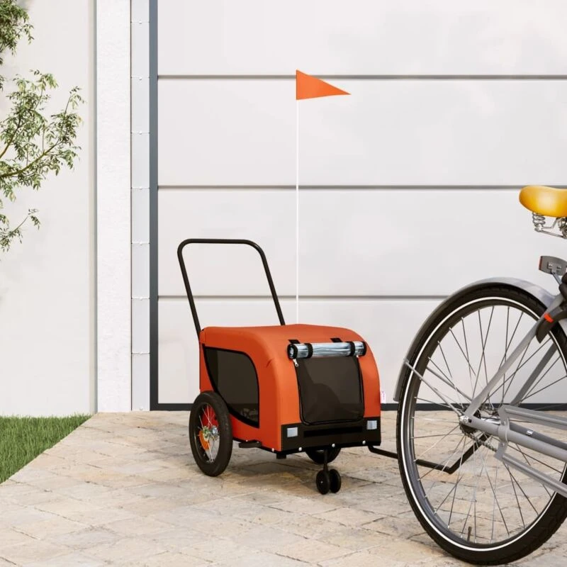Image of vidaXL Pet Bike Trailer Orange and Black Oxford Fabric and Iron, Orange 94012