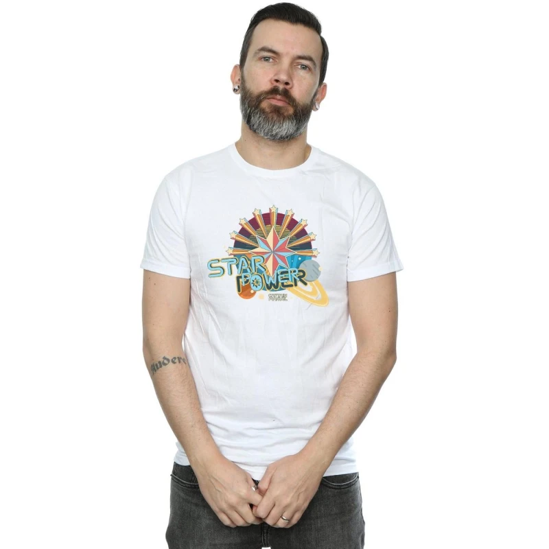 Image of Marvel Marvel Men Captain Star Power T-Shirt in White Size: Small White S Male 5059114193554