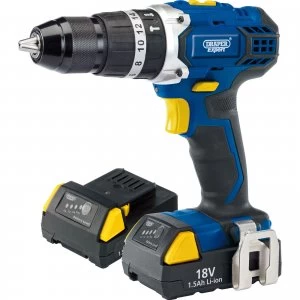 Image of Draper Expert 18v Cordless Combi Hammer Drill 2 x 1.5ah Li-ion Charger Case