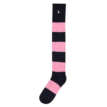 Image of Jack Wills Sawley Single Ribbed Knee High Socks - Pink Navy Strip