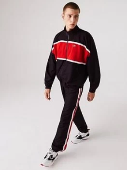 Image of Lacoste Stripe Detail Tracksuit - Black/Red