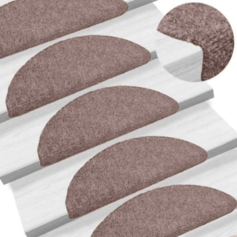 Image of vidaXL 15x Self-adhesive Stair Mats Needle Punch 65x21x4cm Brown Tread Rugs