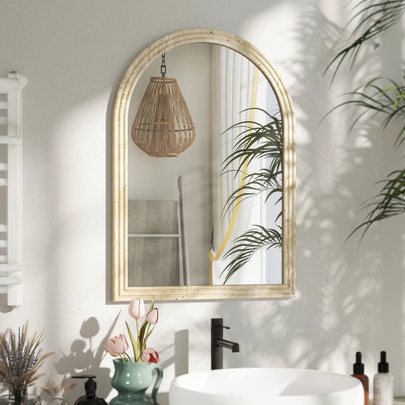 Image of HOMCOM Arched Wall Mirror with Modern Tempered Glass & Polystyrene Beige Beige Unisex