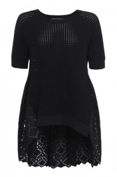 Image of French Connection Bea Broderie Anglaise Crew Neck Jumper Black