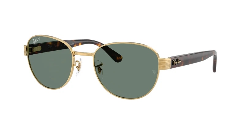Image of Ray - Ban Unisex Ray - Ban RB3766CH 001/O9 Sunglasses Metal Gold Grey Squared Polarized Gold Sunglasses Unisex Metal