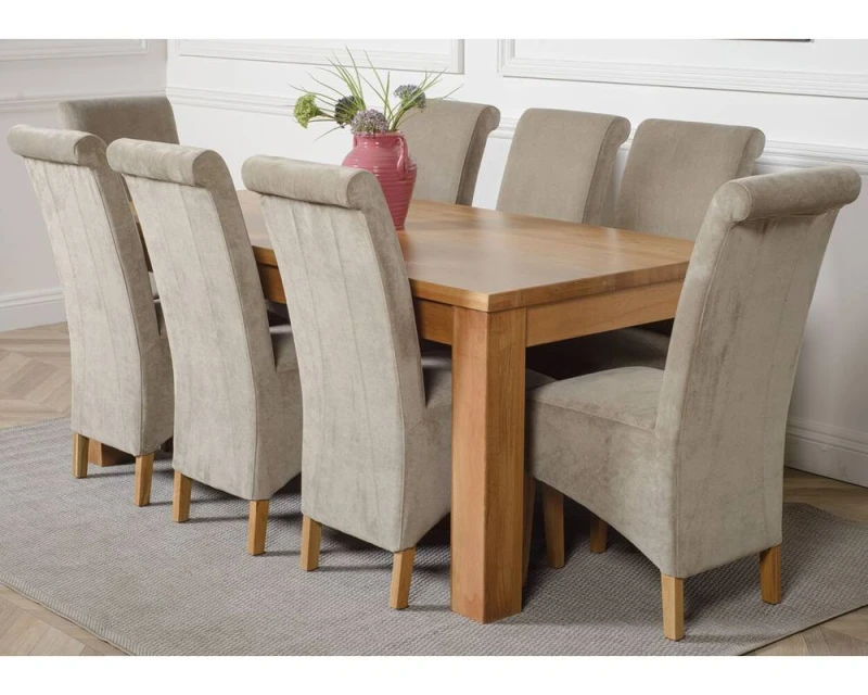Image of Thats Furniture Dakot 182 x 92cm Oak Large Dining Table & 8 Montana Fabric Chairs in Grey Size: 182 x 92cm Grey Unisex 182 x 92 cm
