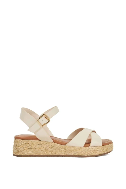 Image of Dune London Womens Wide Fit 'Littleton' Leather Sandals in Ecru Size: 6 Ecru Female 6