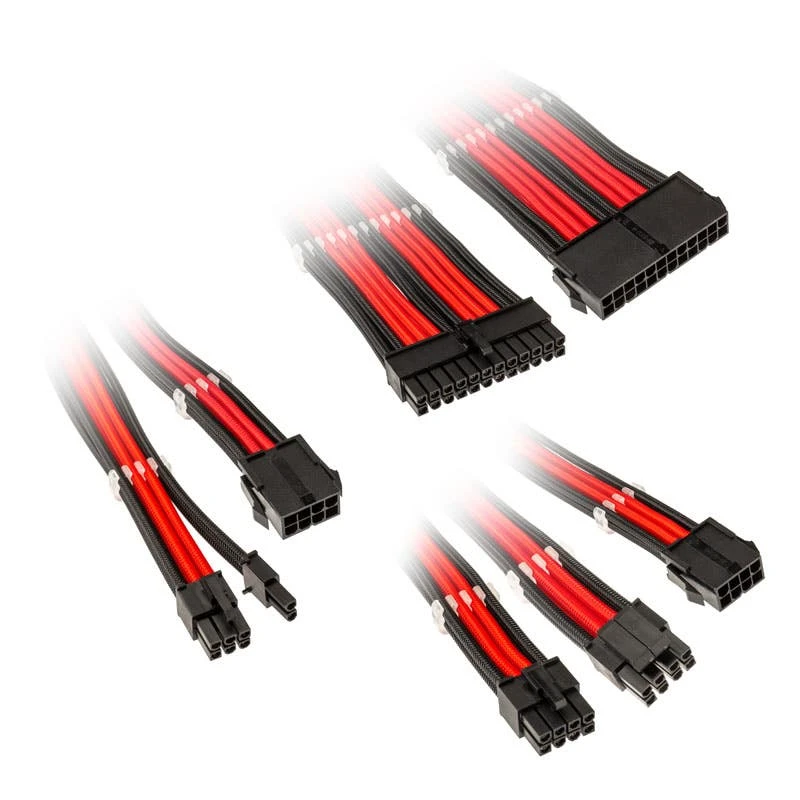 Image of Kolink Core Adept Braided Cable Extension Kit - Jet Black/Racing Red
