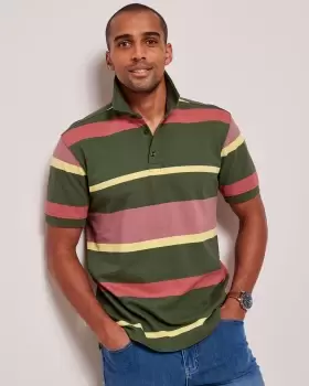 Image of Cotton Traders Mens Short Sleeve Stripe Polo Shirt in Green