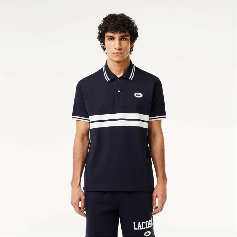 Image of Lacoste Stripe Polo Shirt - Black XS