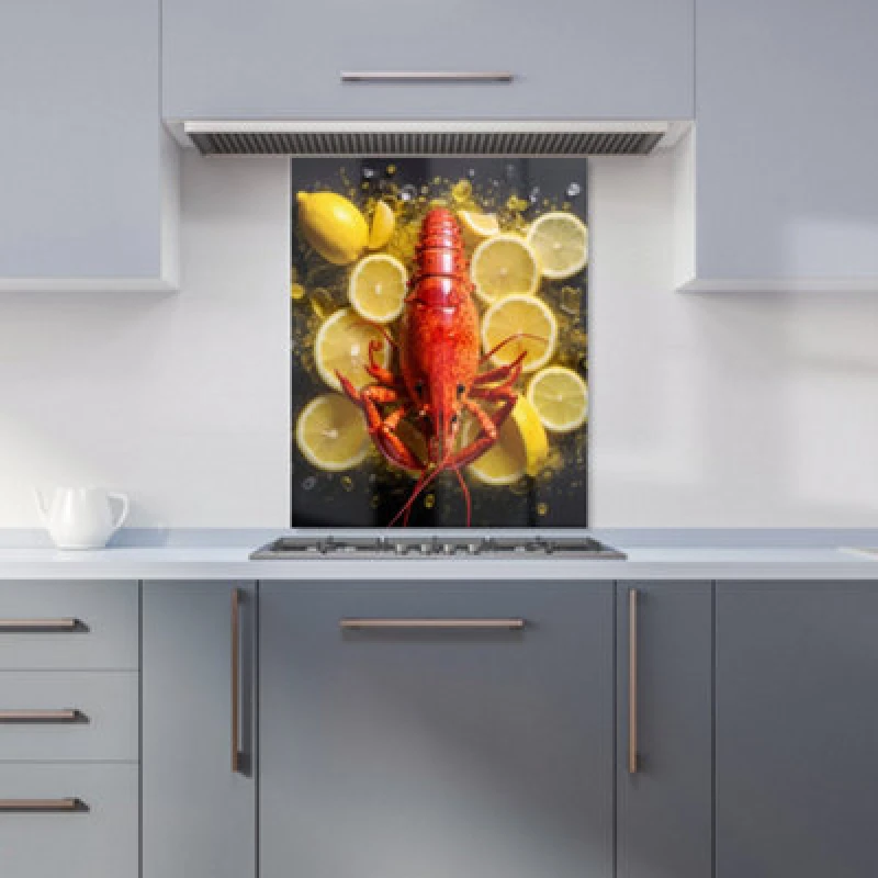 Image of Warren Reed Designer Lobster On Lemons Kitchen Splashback