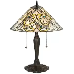 Image of Tiffany Glass Table Lamp Light Dark Bronze & Art Nouveau Round Shade i00187