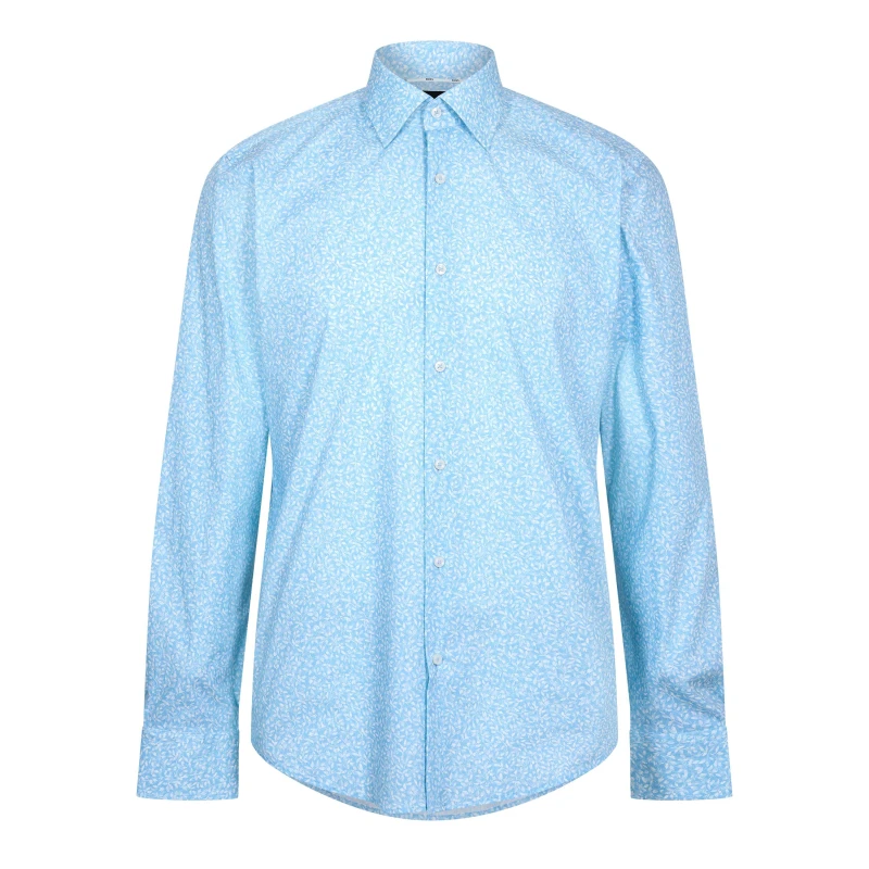 Image of Boss Mens H Joe Kent Long Sleeve Oxford Shirt Blue male 15.7 inch