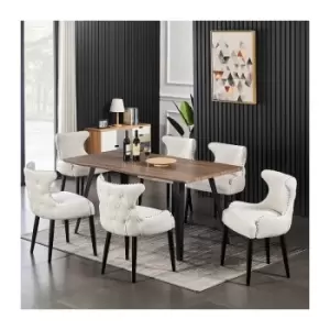 Image of 7 Pieces Life Interiors Oxford Rocco Dining Set - a Walnut Rectangular Dining Table and Set of 6 Light Grey Dining Chairs - Light Grey