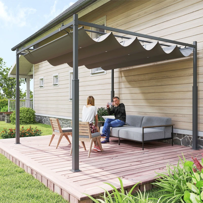 Image of Outsunny 3 x 3(m) Pergola with Retractable Roof - 80mm Metal Column - Grey TJ Hughes 5063603963740