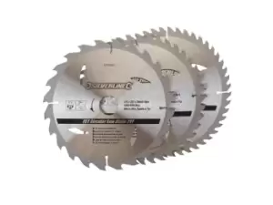 Image of Silverline 690459 TCT Circular Saw Blades 24 40 48T 3pk 210 x 25 - 20 16mm rings