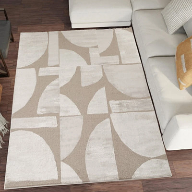 Image of Hamilton Modern Sheen Area Rug - Abstract Motif Geometric Lines Design Mocha 80Cm X 150Cm
