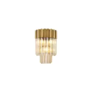 Image of Poland Wall Lamp 3 Light E14, Brass, Cognac Sculpted Glass