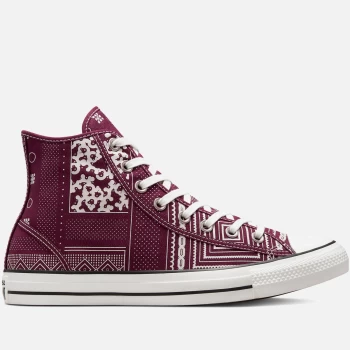 Image of Converse Womens Chuck Taylor All Star Geometric Patchwork Hi-Top Trainers - Deep Bordeaux/Vintage White/Black - UK 8