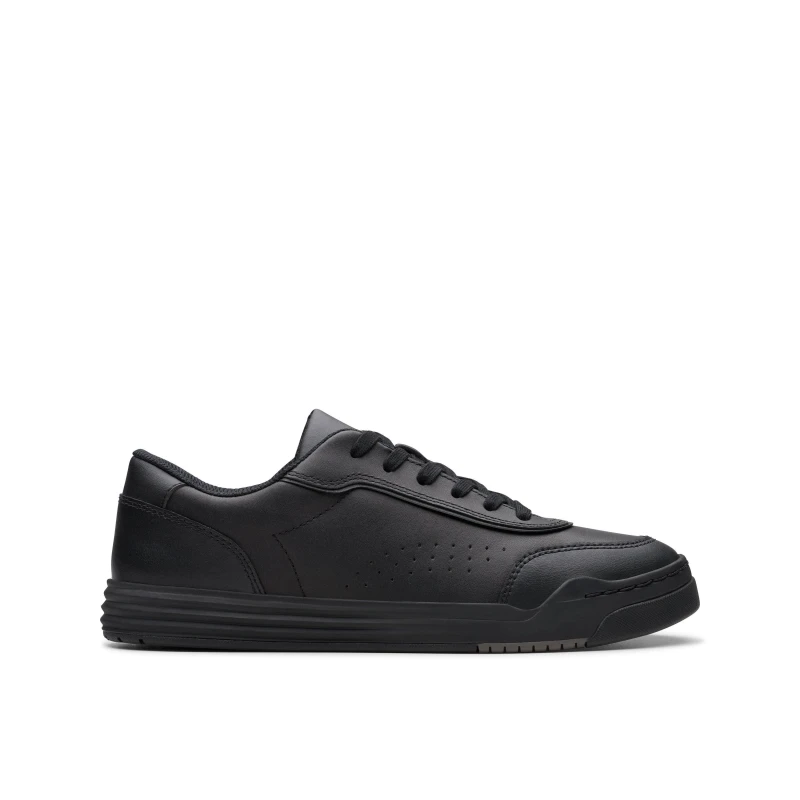 Image of Clarks Urban Solo Older Black Leather Trainers, Lace Up, School Shoes Size: 13.5-Wide Fit Black Unisex 13.5-Wide Fit