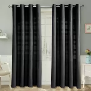 Image of Homecapes Cotton Rajput Ribbed Black Curtain Pair, 66 x 72' Drop - Black