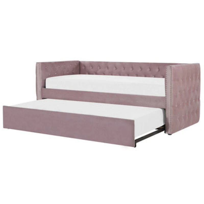 Image of Beliani Trundle Bed Velvet Gassin 90 X 200 Cm (Eu Single) Pink