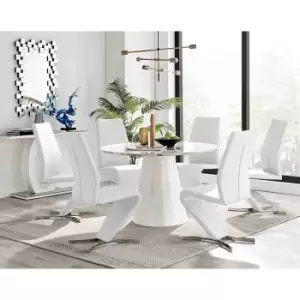 Image of Furniture Box Palma White Marble Effect Round Dining Table and 6 White Willow Chairs
