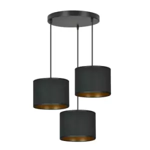 Image of Hilde Black Cluster Pendant Ceiling Light with Black Fabric Shades, 3x E27