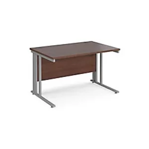 Image of Rectangular Straight Desk Walnut Wood Cable Managed Legs Silver Maestro 25 1200 x 800 x 725mm