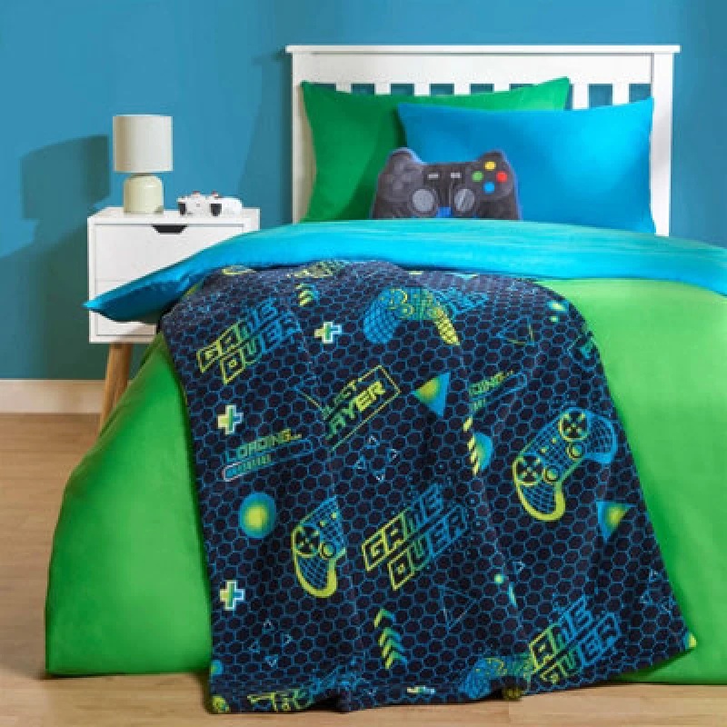 Image of OHS OHS Throw Sherpa Gaming Bed Blanket Fleece Warm Supersoft Gamer in Dark Navy Dark Navy One Size Unisex 5027434213993