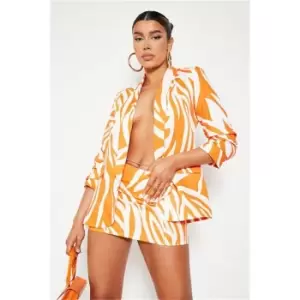 Image of I Saw It First Orange Zebra Ruched Sleeved Blazer - Orange