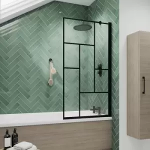 Image of Abstract Matt Black Framed Square Bath Screen 1430mm h x 785mm w - 6mm Glass - Nuie