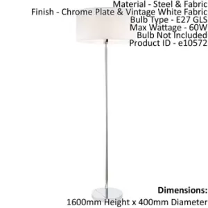 Image of Floor Lamp Light Chrome & Vintage White Fabric 60W E27 Base & Shade e10572