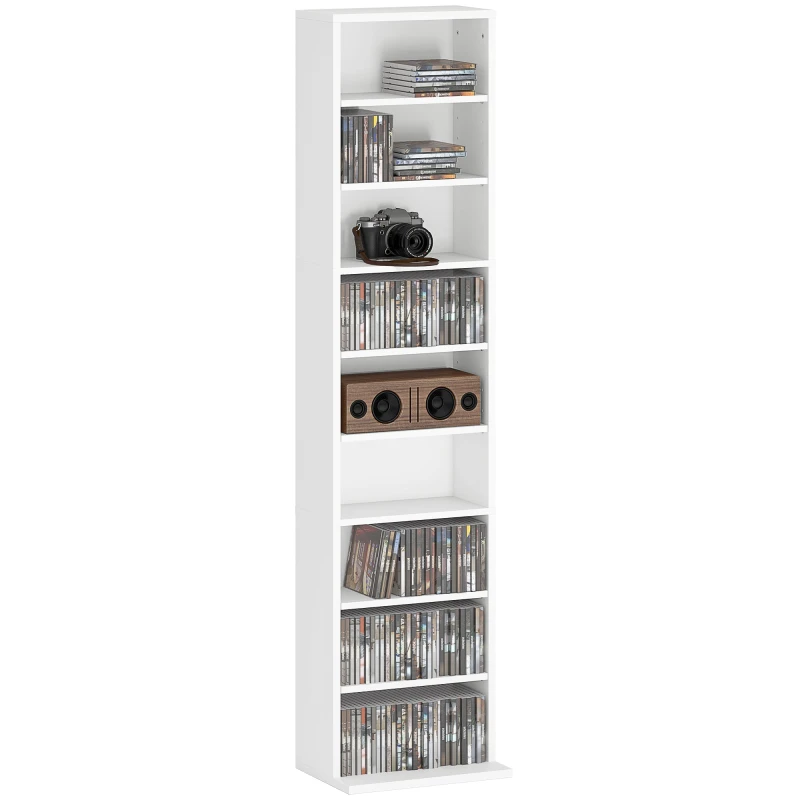 Image of HOMCOM 260 CD Storage Unit 120 DVD Storage Tower with 9 Compartments White 836-596V00WT