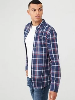 Image of Tommy Jeans Checked Long Sleeved Poplin Shirt - Navy