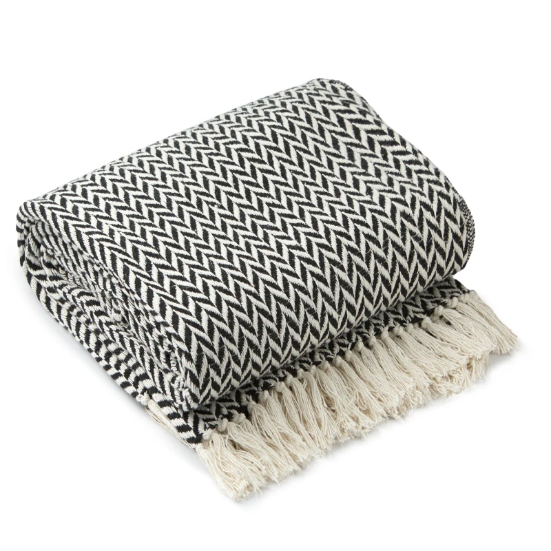Image of Emma Barclay Throw Blanket Cotton Scandi Woven Cherokee Black unisex 229x254cm