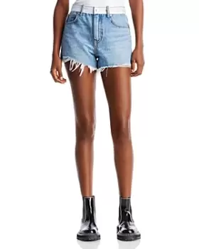 Image of alexanderwang.t Logo Webbing High Rise Denim Shorts in Vintage Light Indigo