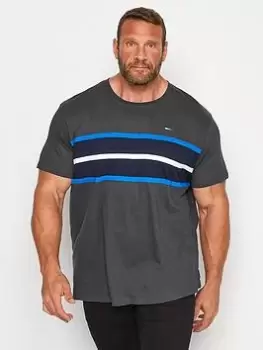 Image of BadRhino Chest Cut & Sew Stripe T-Shirt - Grey, Size 2XL, Men