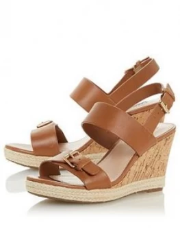 Image of Dune London Kendyl Buckle Strap Wedge Sandal - Tan Leather, Size 4, Women