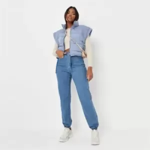 Image of Missguided High Waisted Cuffed Jeans - Blue
