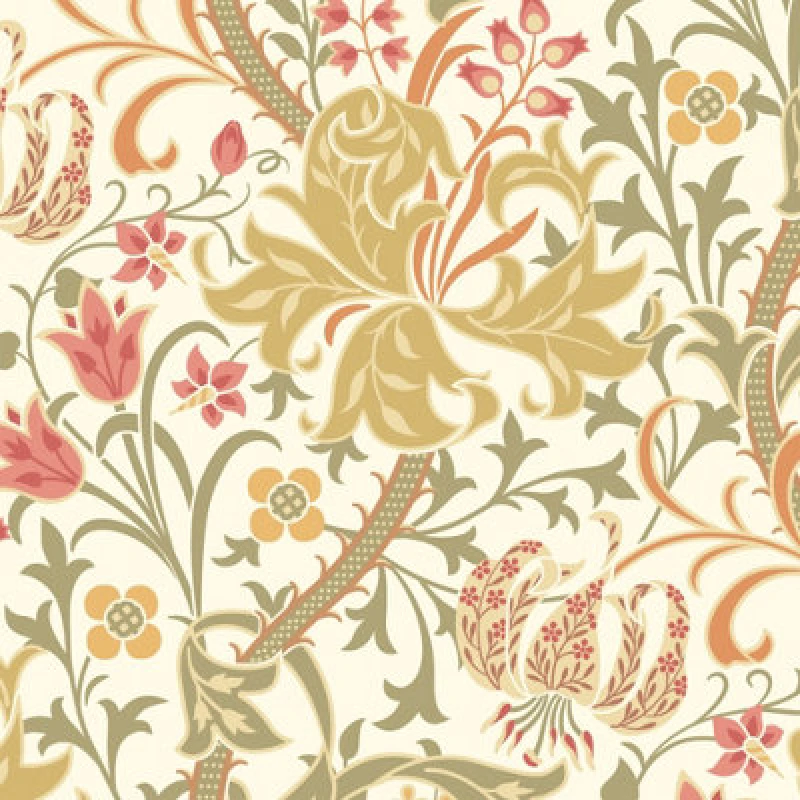 Image of Hoopla Walls Lily Ogee Olive Green Smooth Matt Wallpaper