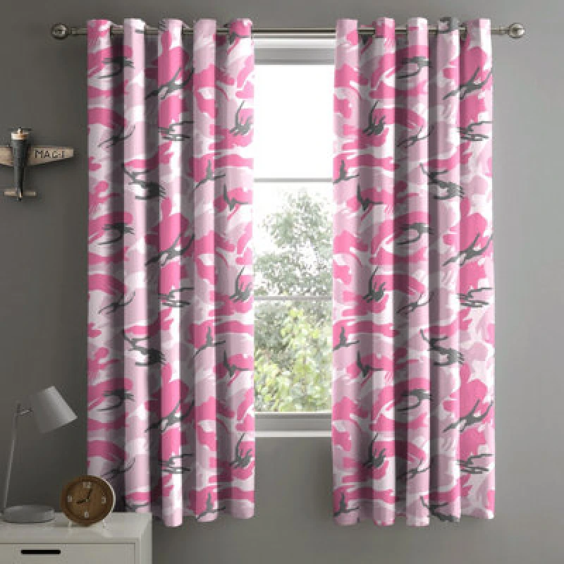 Image of Velosso Camouflage Eyelet Curtains in Pink Size: 168cm width x 183cm drop Pink Unisex 168cm width x 183cm drop