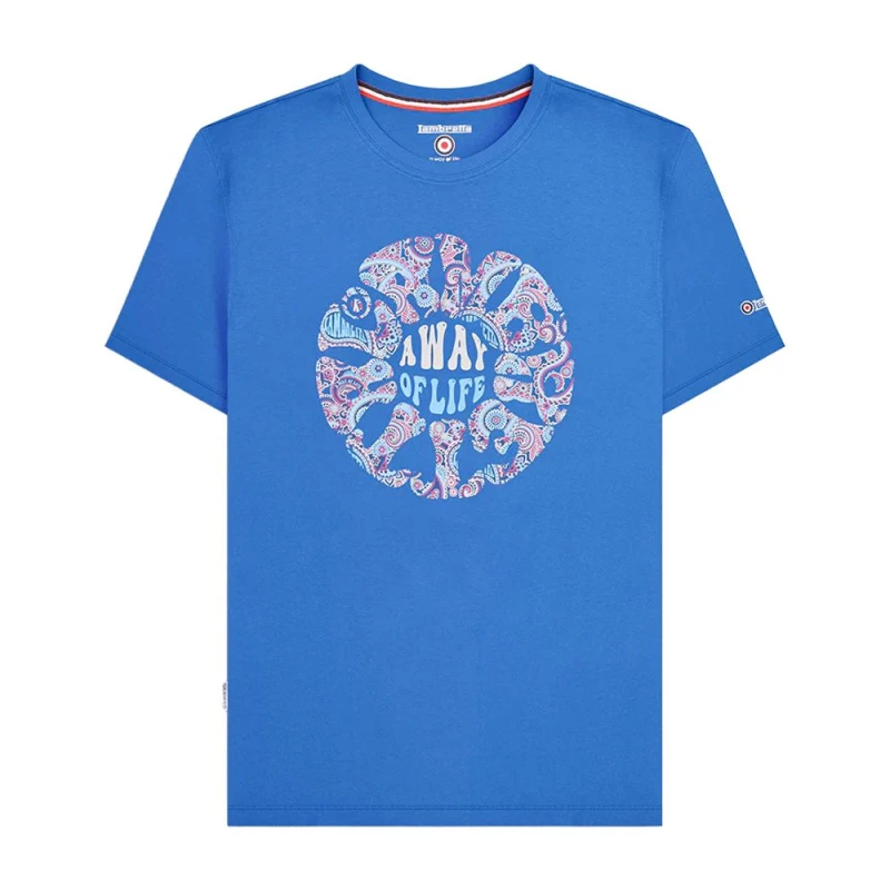 Image of Lambretta Lambretta Men SS24 Paisley Roundel T-Shirt in Dark Blue Size: Small Dark Blue S Male 5063703660303