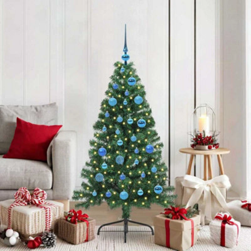 Image of vidaXL Artificial Pre-lit Christmas Tree with Blue Balls Green 150cm PVC, Green 3397005
