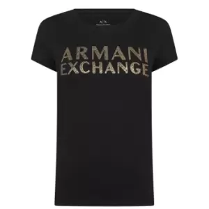 Image of Armani Exchange Leo Logo Tee Womens - Black