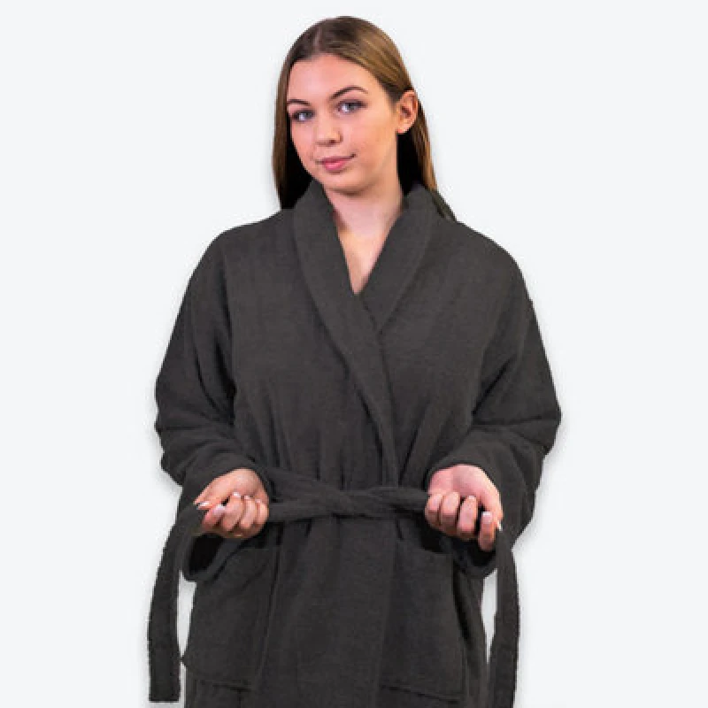 Image of Allure Bath Fashions Hotel Luxury Unisex Towelling Bathrobe - Charcoal Grey, L/xl