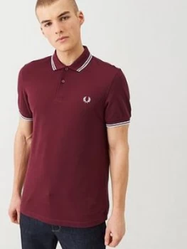 Image of Fred Perry Twin Tipped Mens Polo Shirt - Claret, Port, Size XL, Men