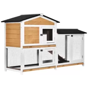 Image of Pawhut 2-tier Wooden Rabbit Hutch Guinea Pig House Pet Cage Outdoor With Tray Ramp - Yellow